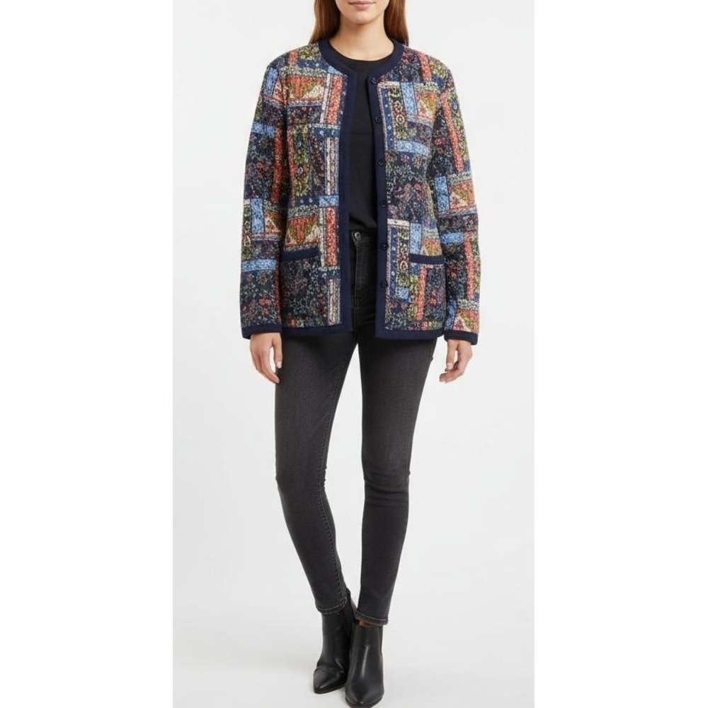 Womens Multi Patchwork Quilted Reversible Jacket Lightweight Boho Size Medium